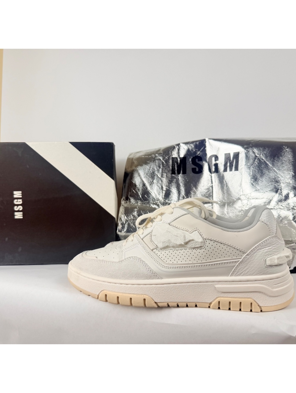 MSGM Panelled Low Top Sneakers White Grey Men's EU 42 US 9 With Box Dust Bag